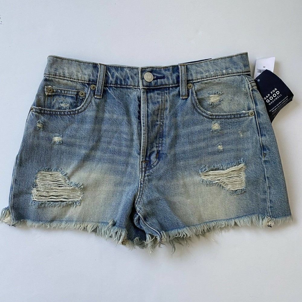 GAP 3” High Rise Shorts Cutoffs Distressed‎ Medium Wash Blue Size 25